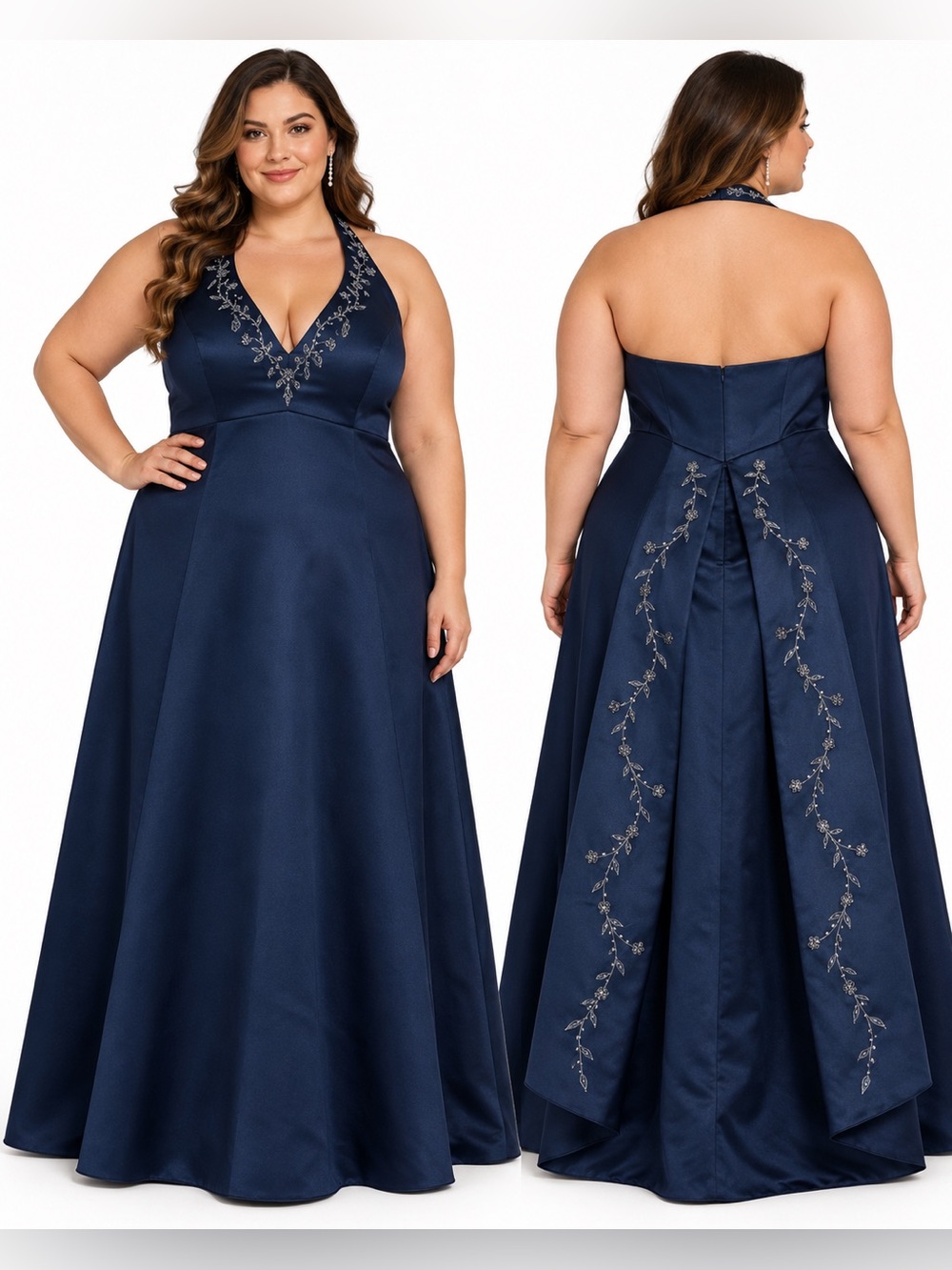 Alexia II Dress Size 24 Navy Blue Beaded Halter Formal Gown
